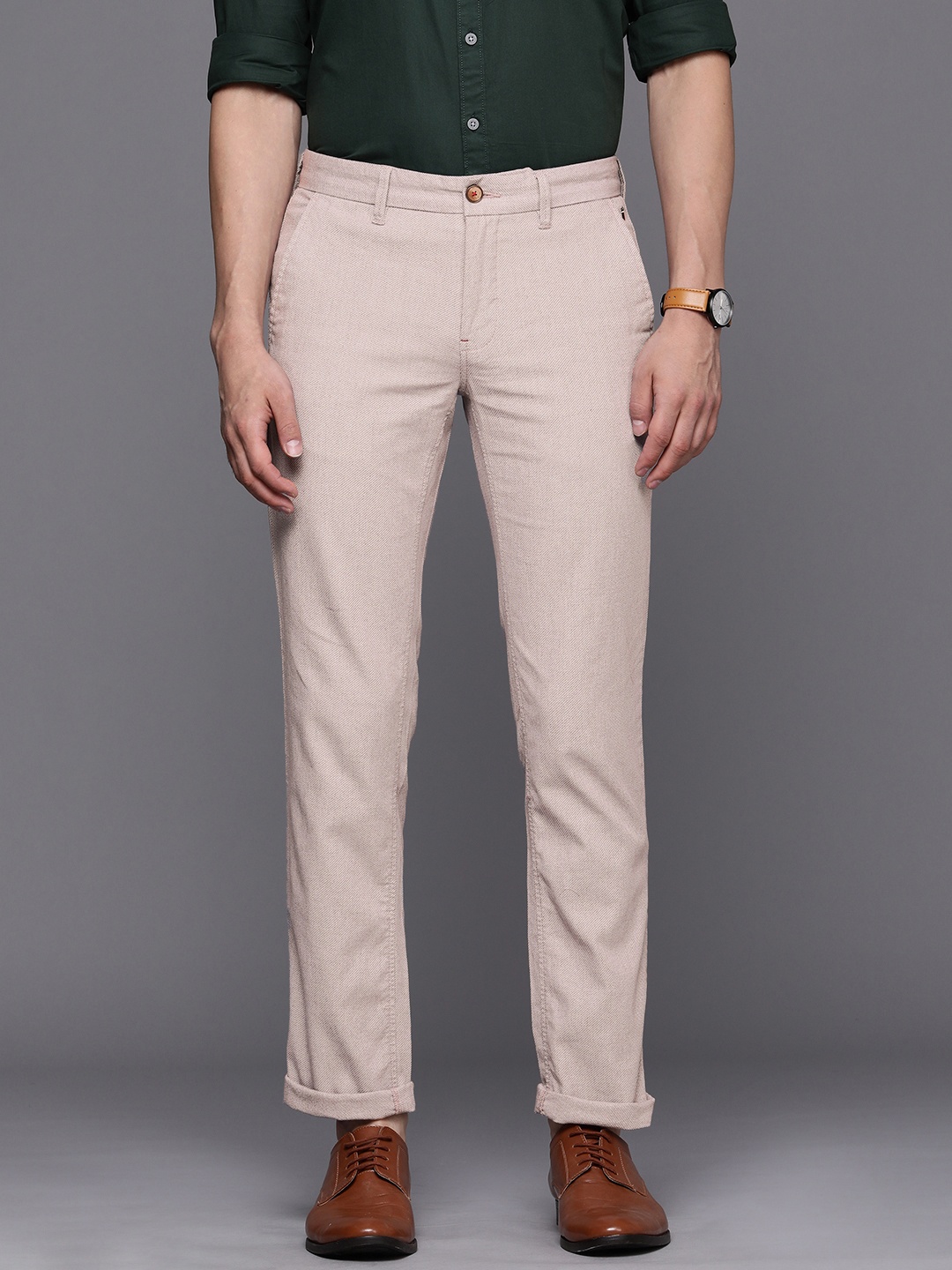 

Louis Philippe Sport Men Maroon & Off-White Textured Slim Fit Trousers