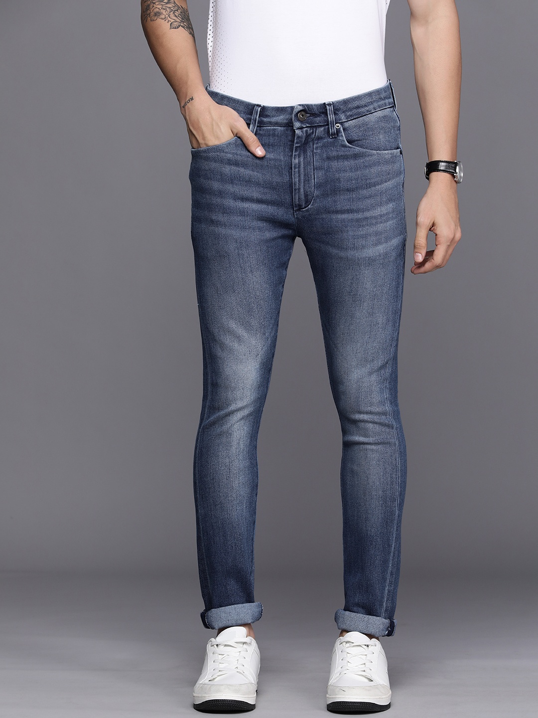 

Louis Philippe Jeans Men Blue Slim Fit Low-Rise Light Fade Stretchable Jeans