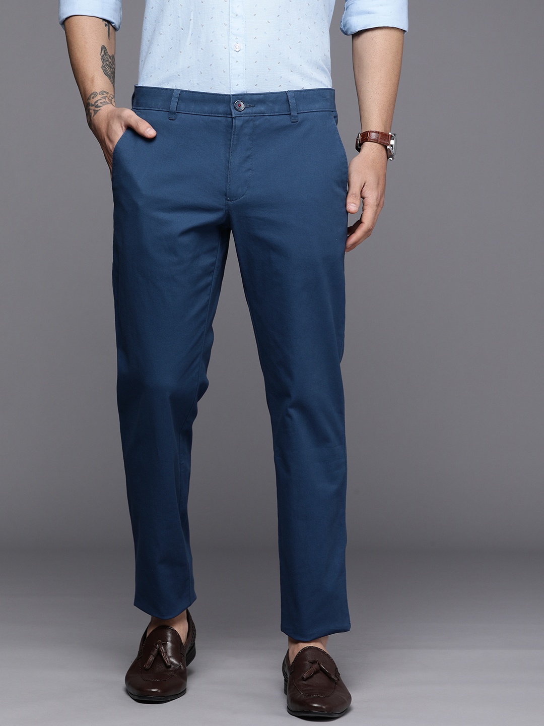 Louis Philippe Sport Men Navy Blue Slim Fit Chino Trousers