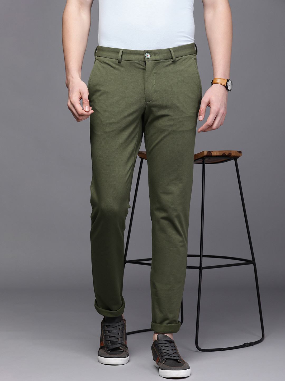 

Louis Philippe Sport Men Green Slim Fit Low-Rise Trousers