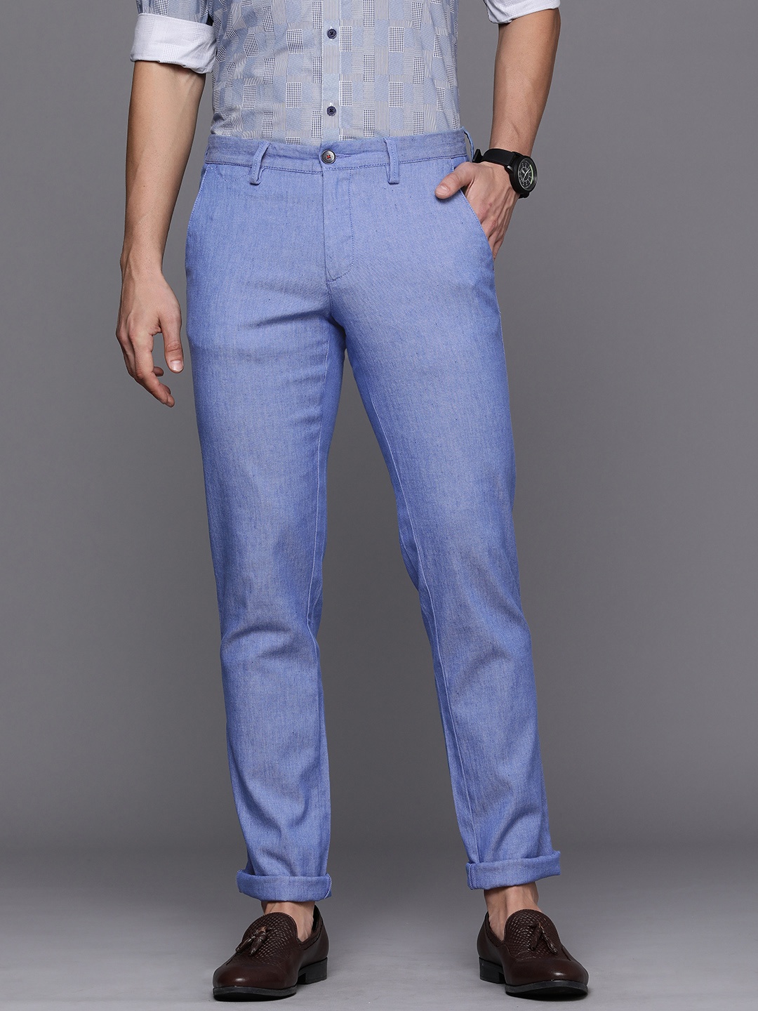 

Louis Philippe Sport Men Blue Textured Tapered Fit Trousers