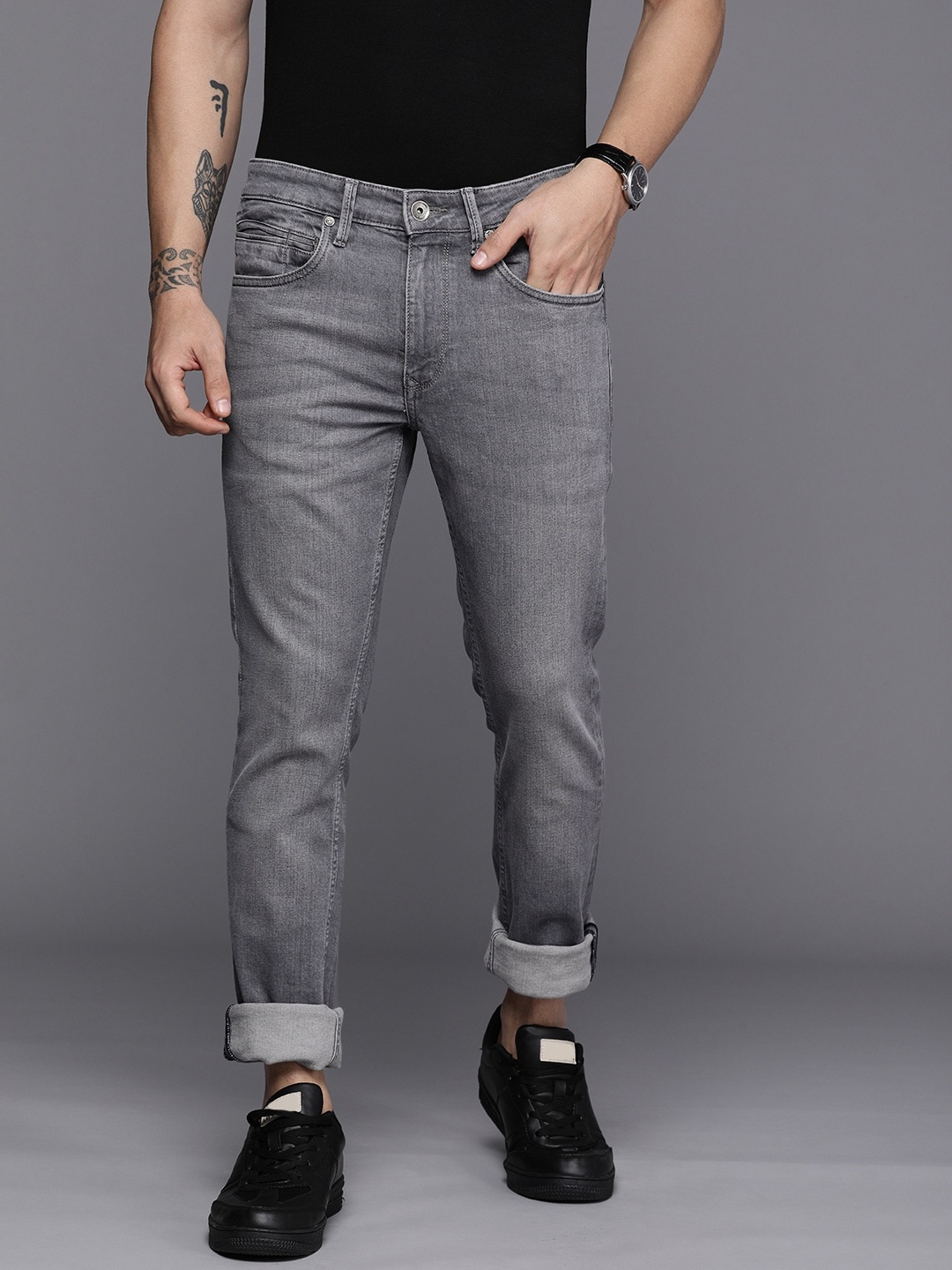 

Louis Philippe Jeans Men Grey Slim Fit Low-Rise Light Fade Stretchable Jeans