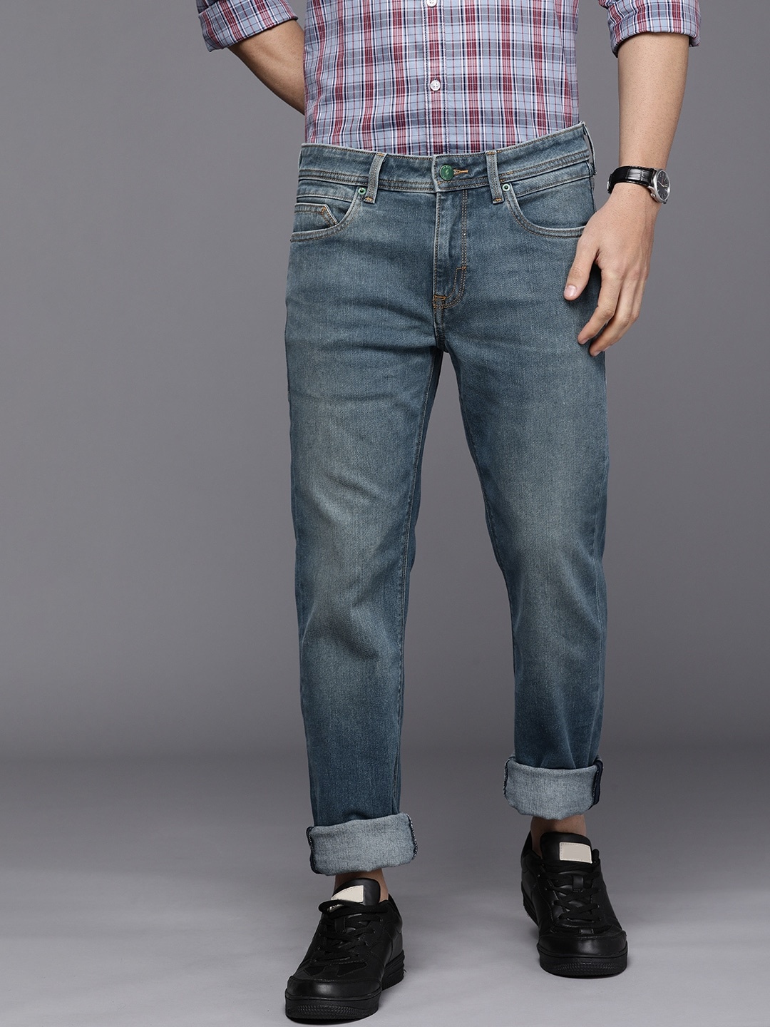

Louis Philippe Jeans Men Blue Slim Fit Low-Rise Heavy Fade Stretchable Jeans