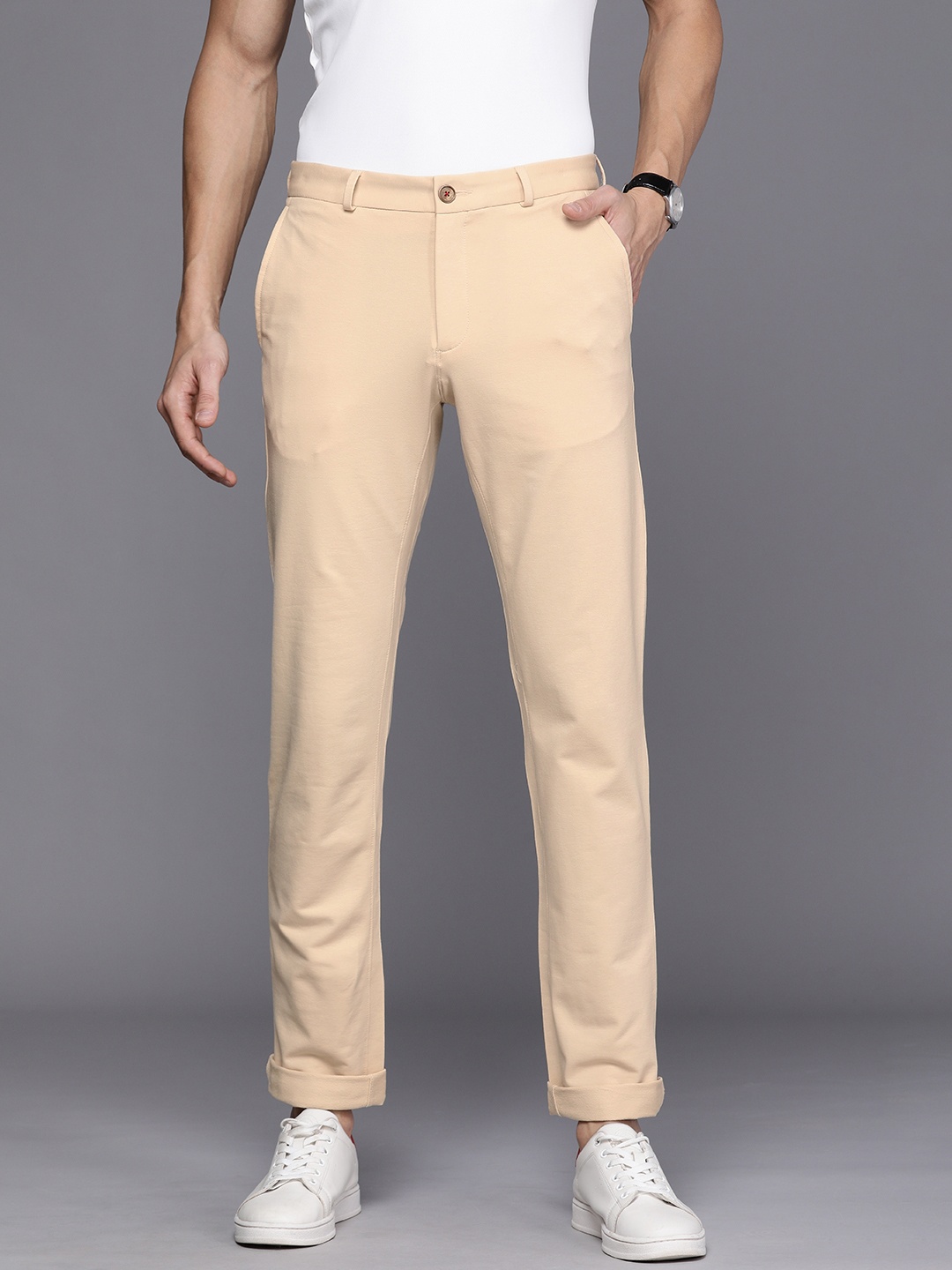 

Louis Philippe Sport Men Beige Slim Fit Low-Rise Trousers
