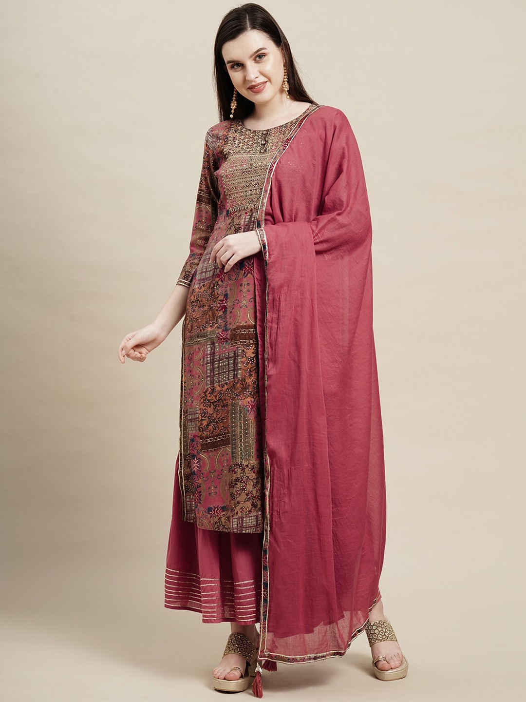 

FASHOR Women Multicoloured Regular Kurti with Churidar & With Dupatta, Multi
