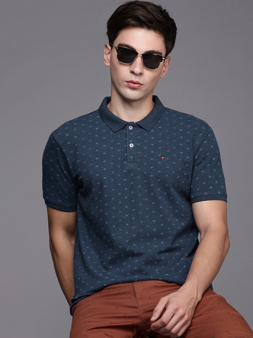 

Louis Philippe Sport Men Navy Blue Printed Polo Collar T-shirt