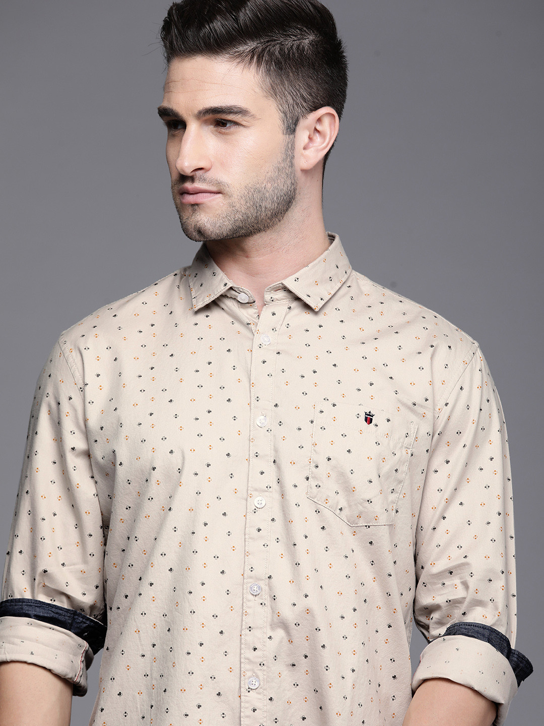 

Louis Philippe Jeans Men Beige Slim Fit Printed Casual Shirt