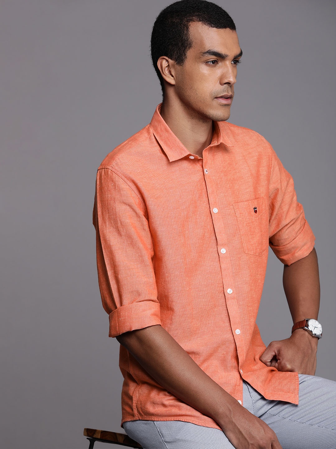 

Louis Philippe Sport Men Orange Solid Slim Fit Casual Shirt