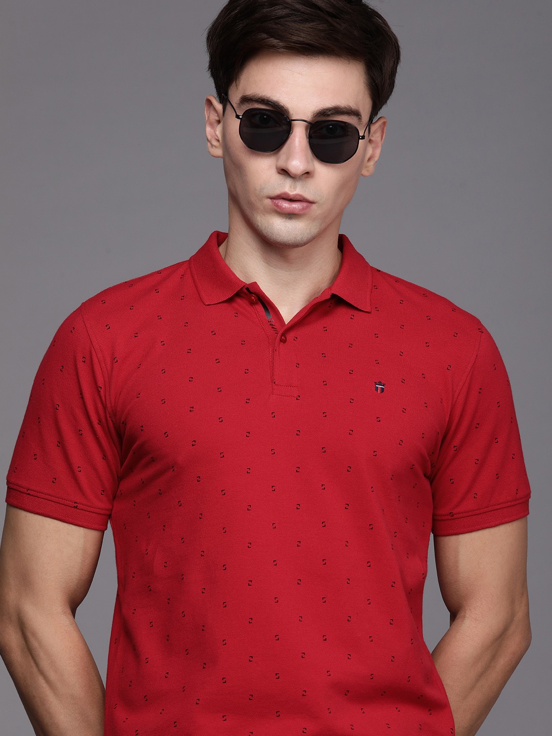

Louis Philippe Sport Men Red & Black Printed Polo Collar T-shirt