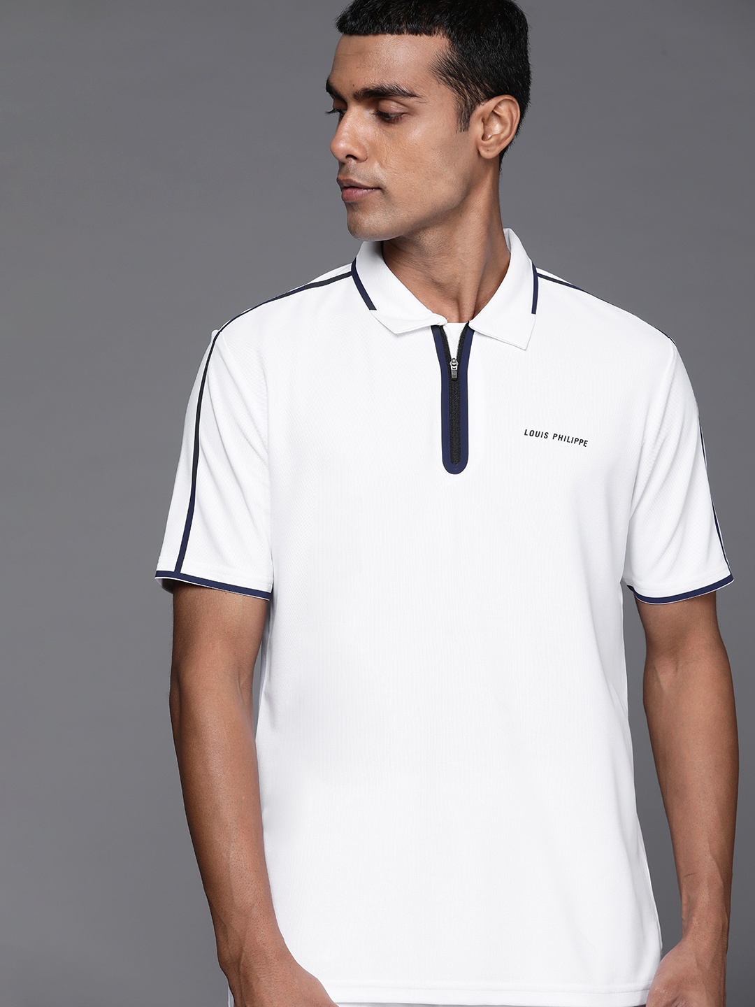 

Louis Philippe ATHPLAY Men White Polo Collar T-shirt