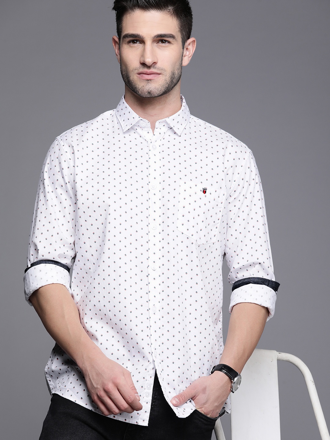 

Louis Philippe Jeans Men White Slim Fit Printed Casual Shirt