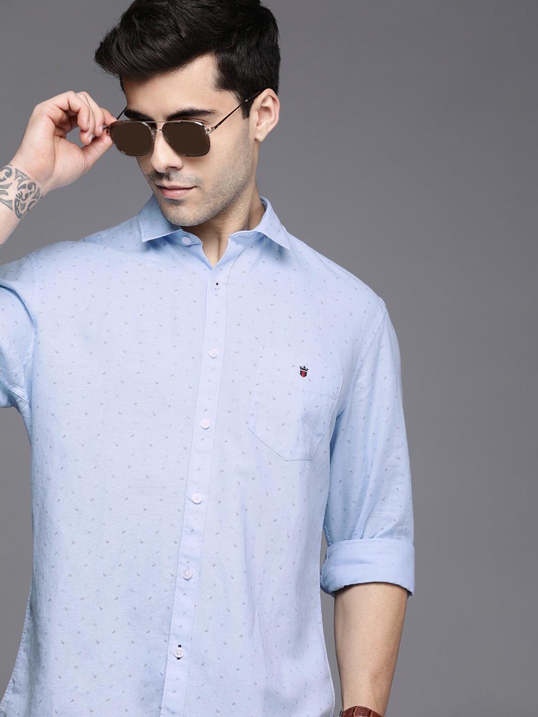 

Louis Philippe Sport Men Blue Self-Design Slim Fit Pure Cotton Casual Shirt