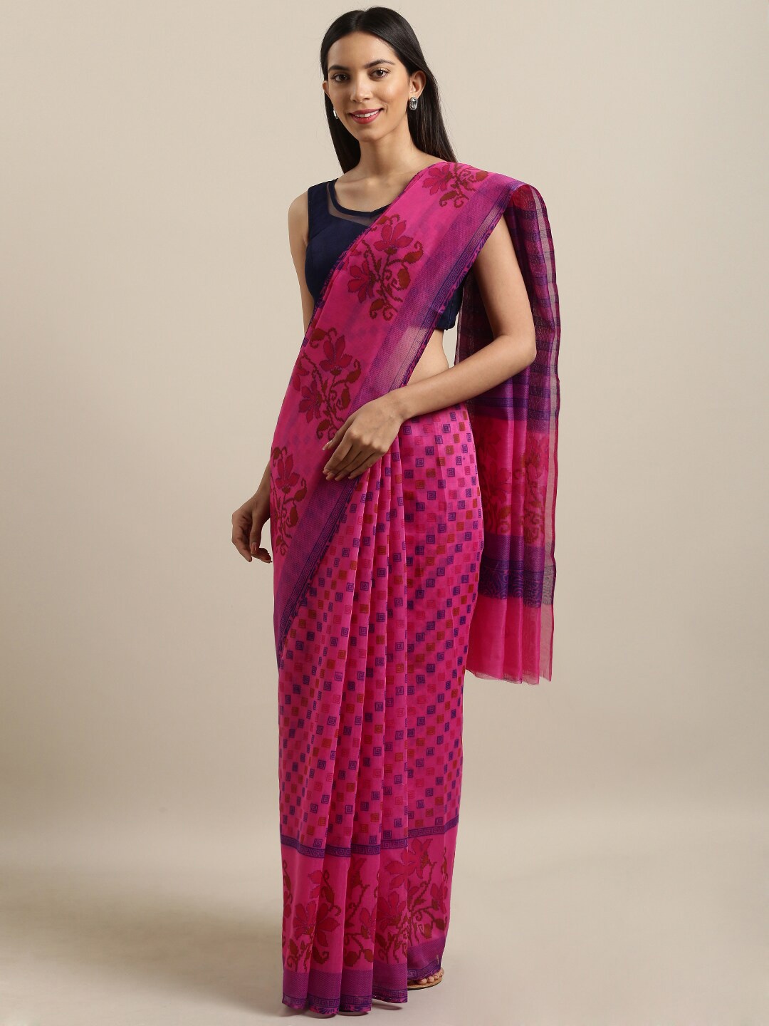 

Saree Swarg Magenta & Blue Paisley Chanderi Sarees