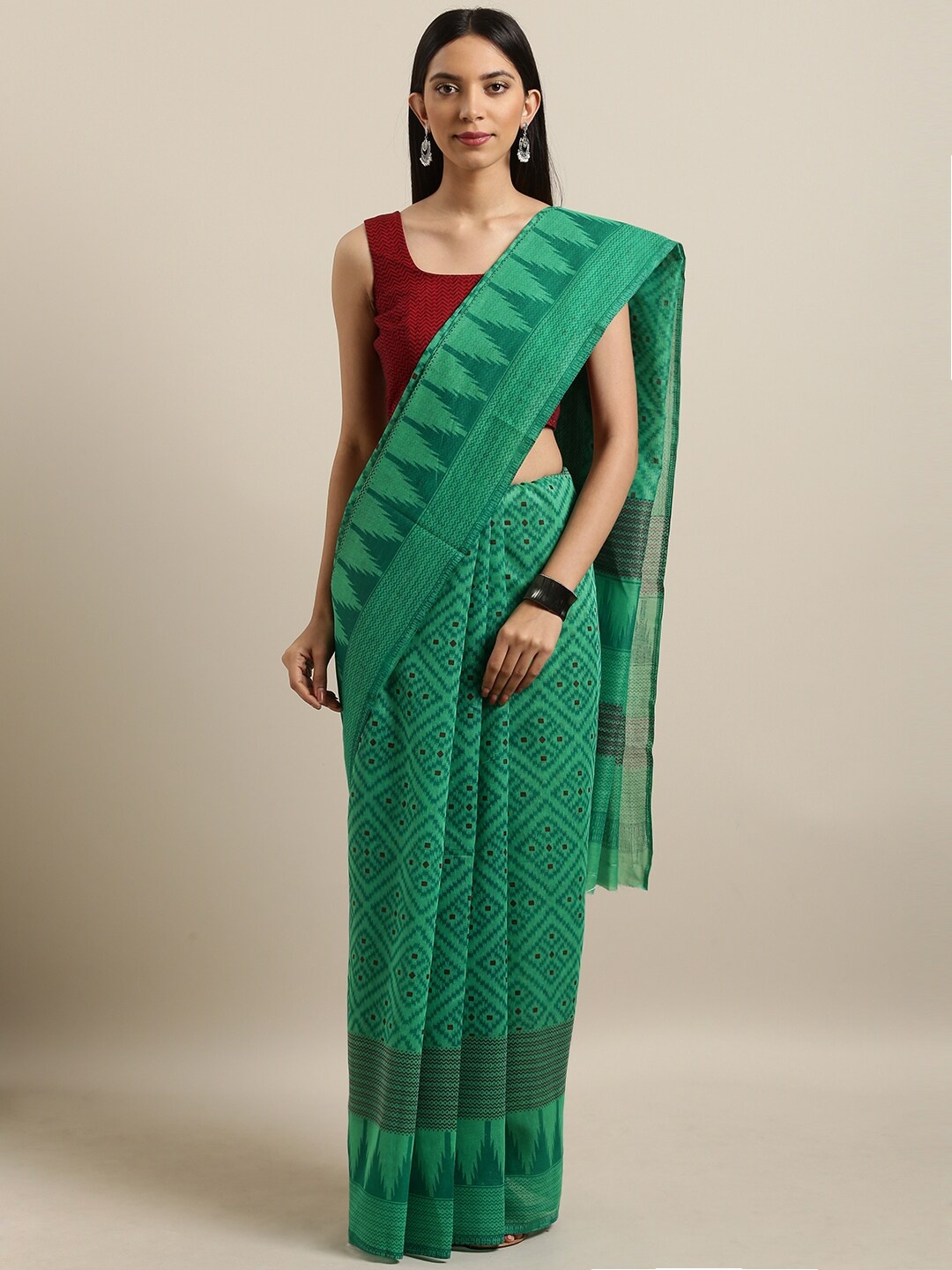 

Saree Swarg Green Paisley Chanderi Sarees