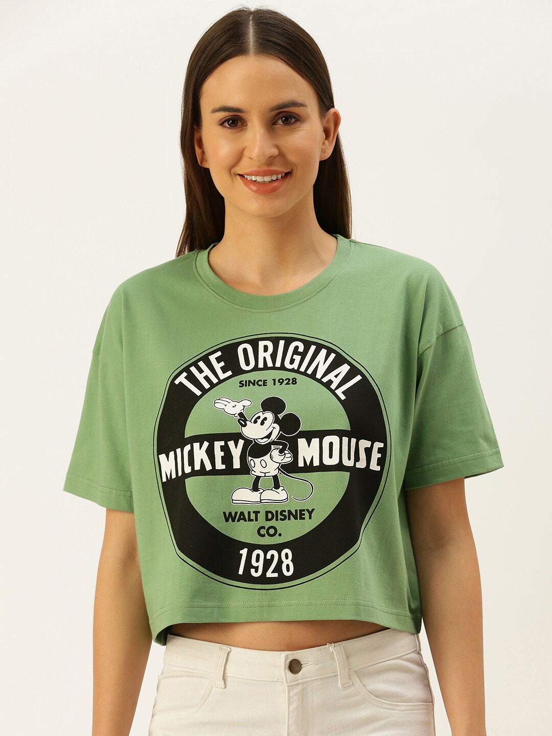 

JUNEBERRY Green Print Placement Print Crop Top