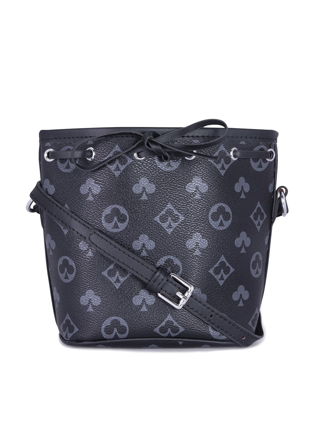 

ELOPPE Black Printed Leather Bucket Tote Bag