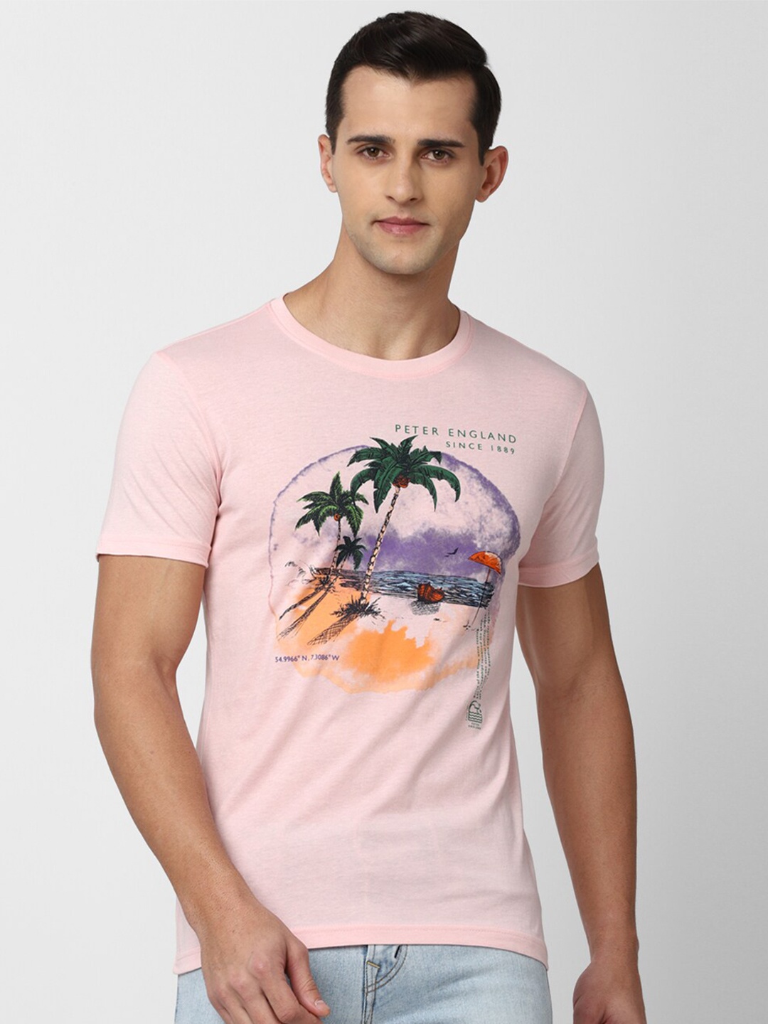 

Peter England Casuals Men Pink Typography Printed Slim Fit T-shirt