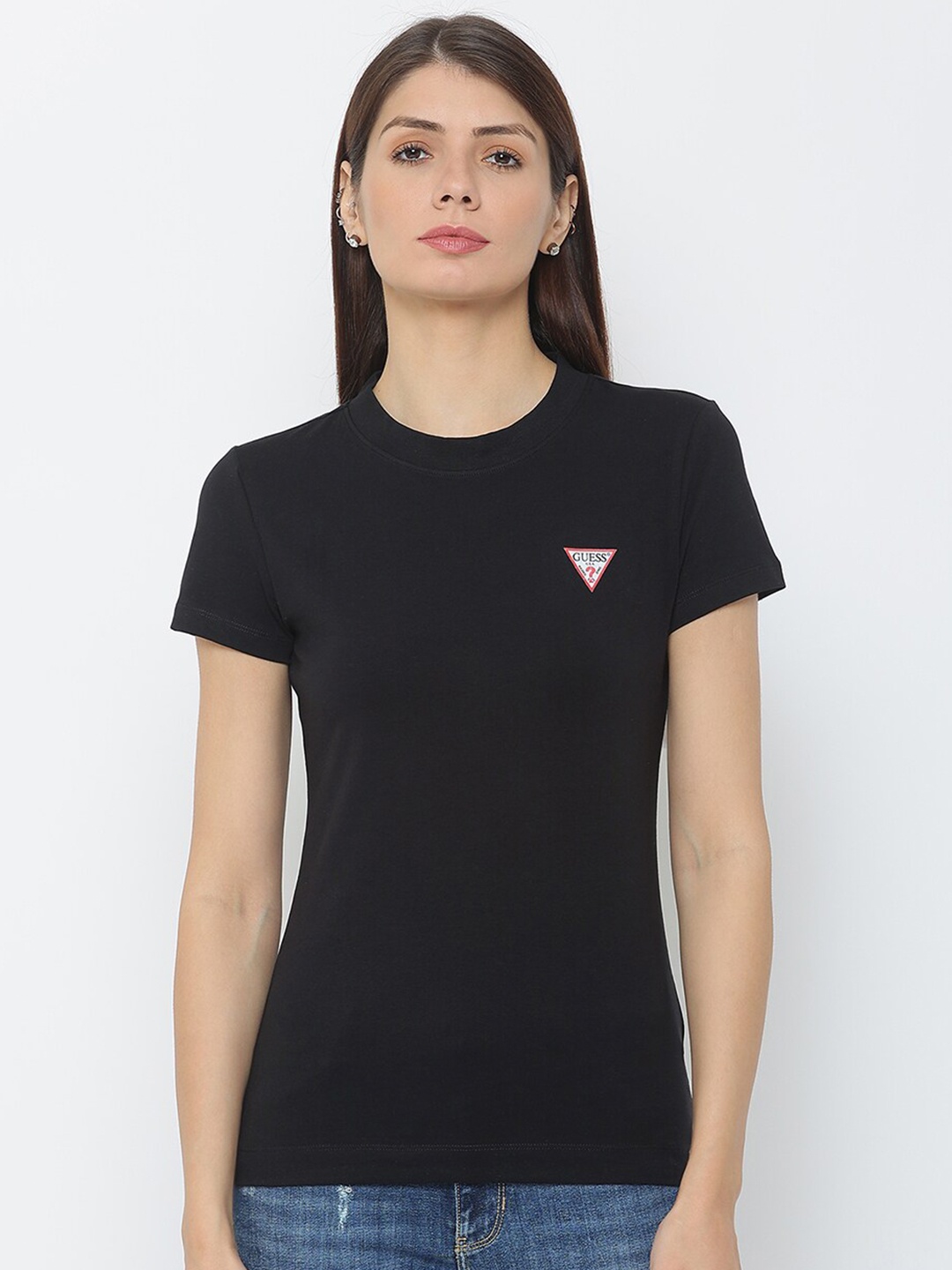 

GUESS Women Black Applique Outdoor T-shirt