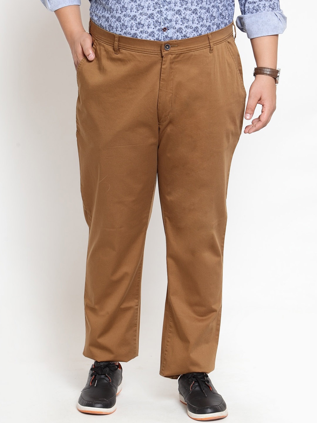 

plusS Khaki Men's cotton Trouser with back cut pocket