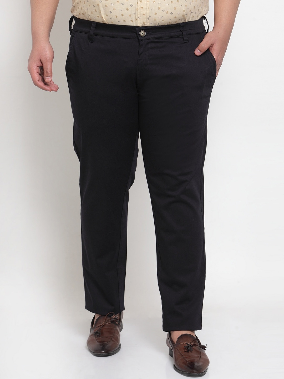 

plusS Men Navy Blue Chinos Trousers