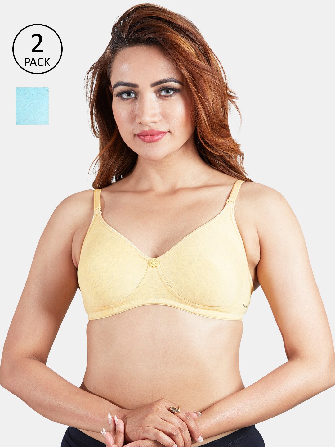 

Sonari Set Of 2 Blue & Yellow Non Padded T-shirt Bra