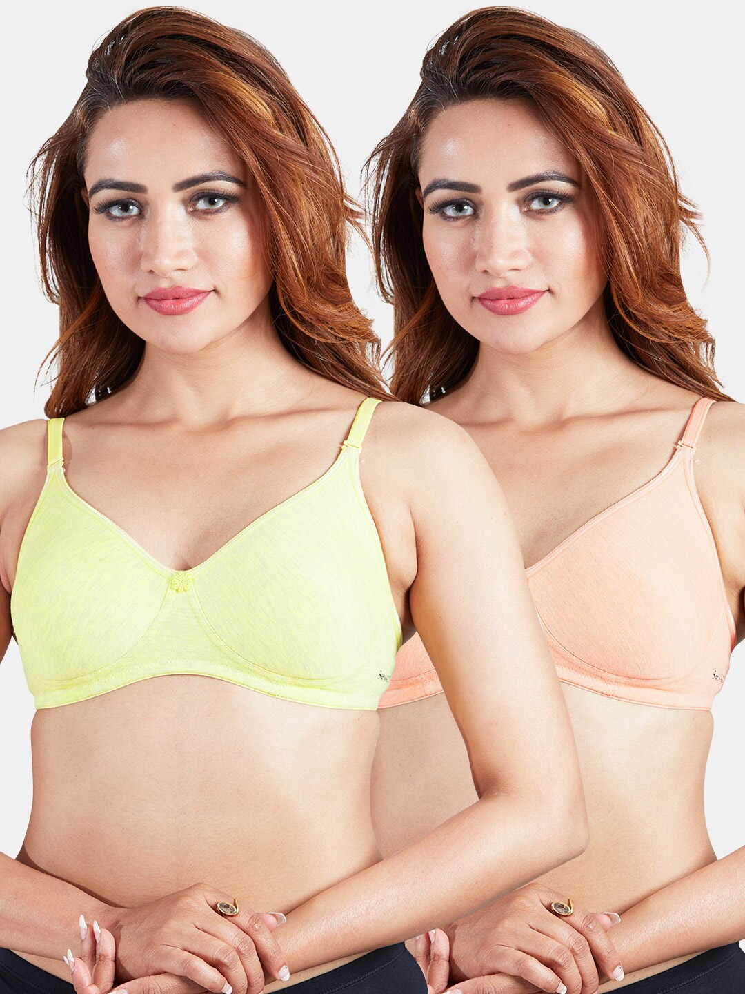 

Sonari Pack Of 2 Orange & Yellow Non Padded Cotton Bra