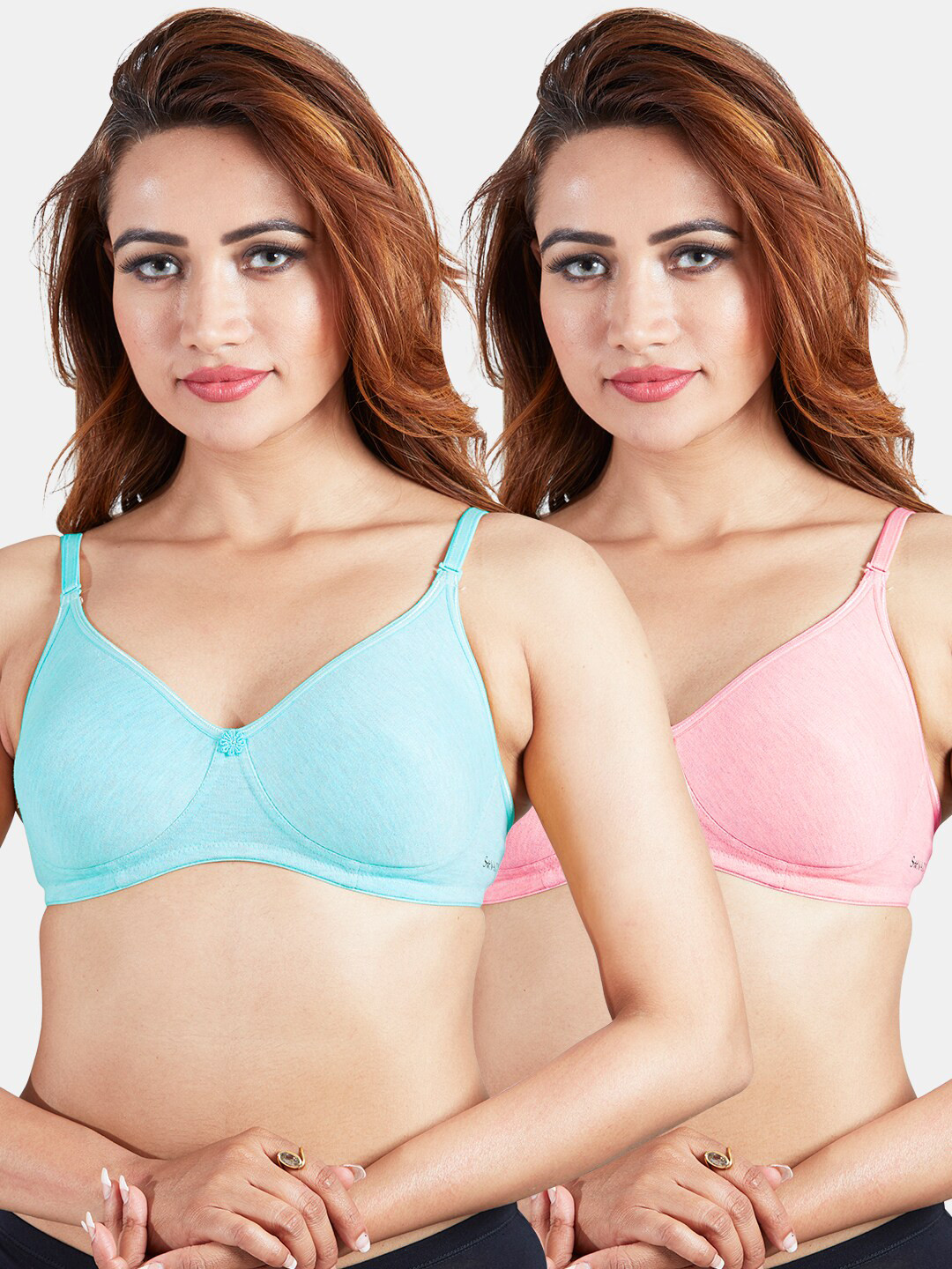 

Sonari Set Of 2 Pink & Blue Non Padded & Non Wired Solid Bra