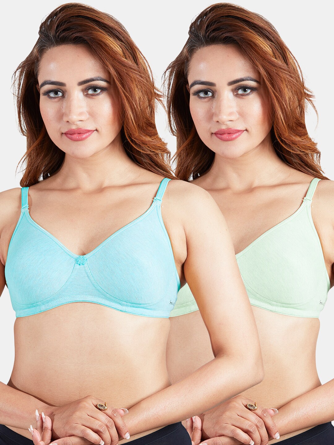 

Sonari Pack of 2 Blue & Sea Green Solid T-shirt Bras