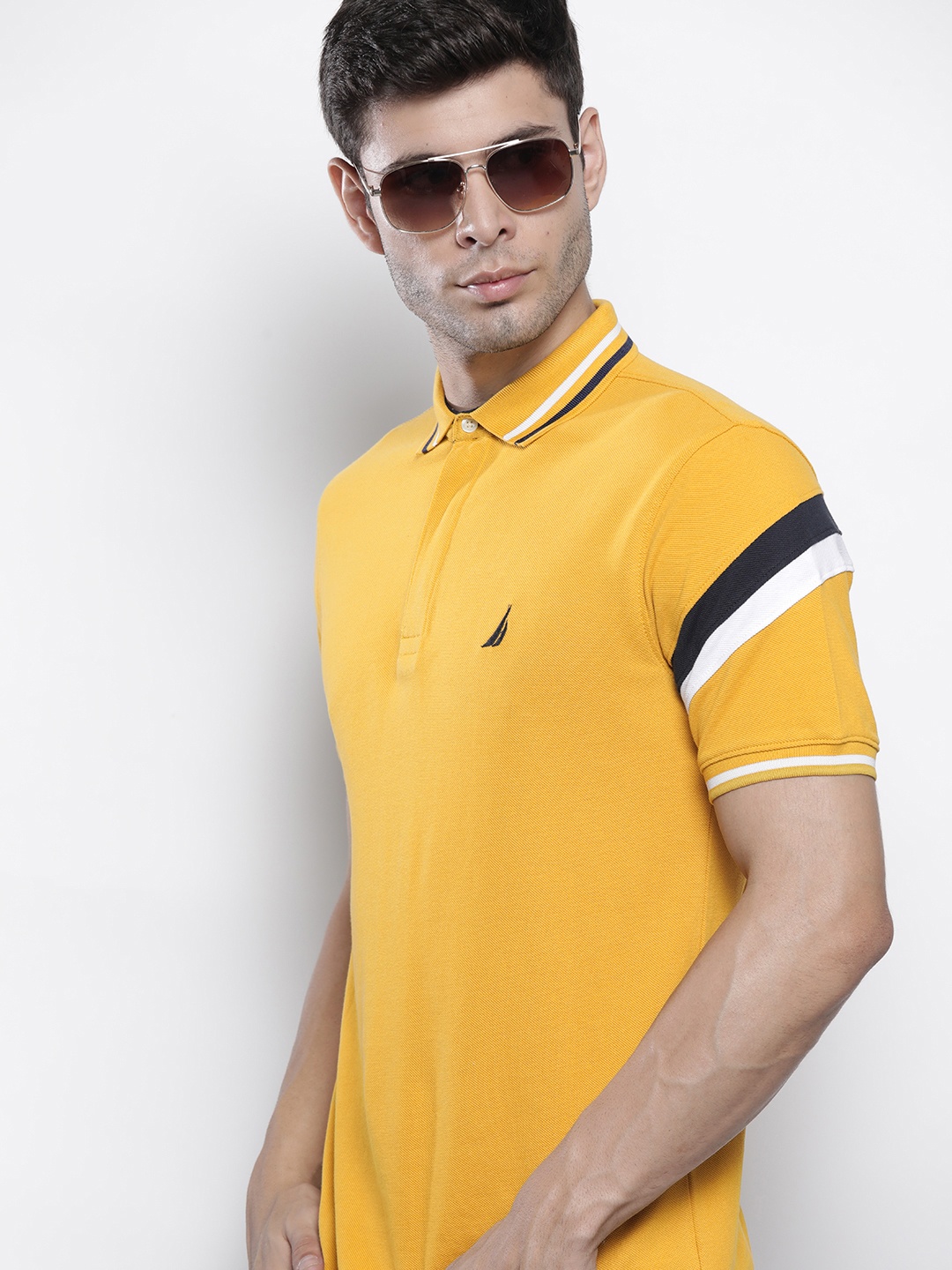 

Nautica Men Mustard Yellow Solid Polo Collar Pure Cotton T-shirt