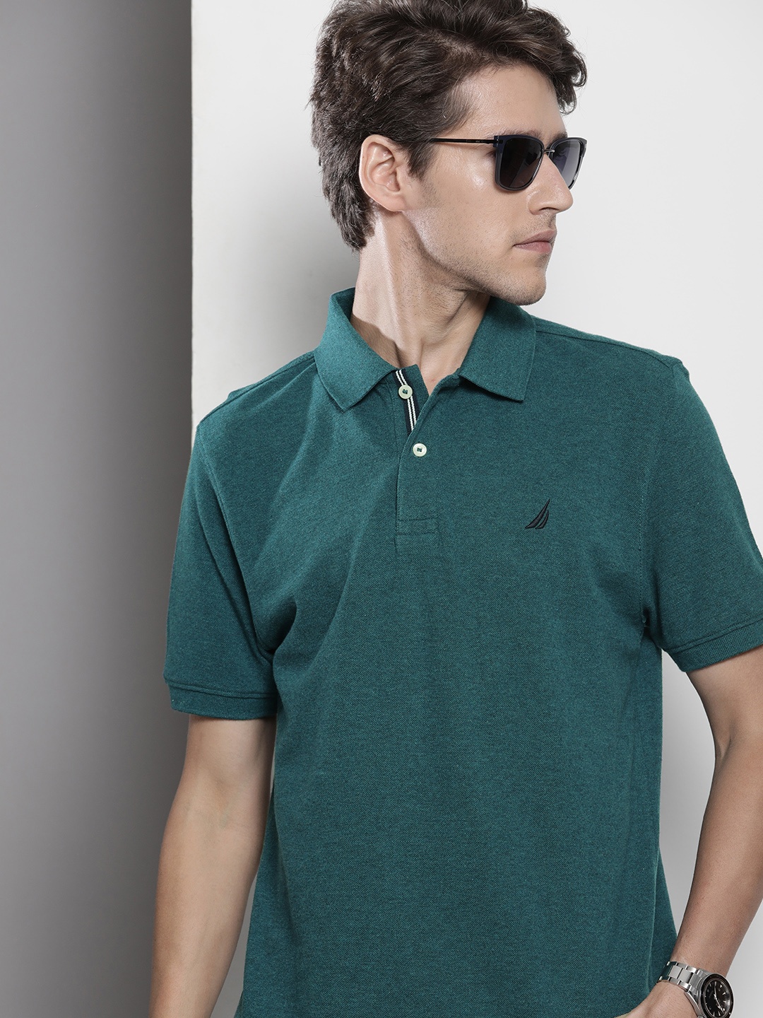 

Nautica Men Teal Blue Polo Collar T-shirt