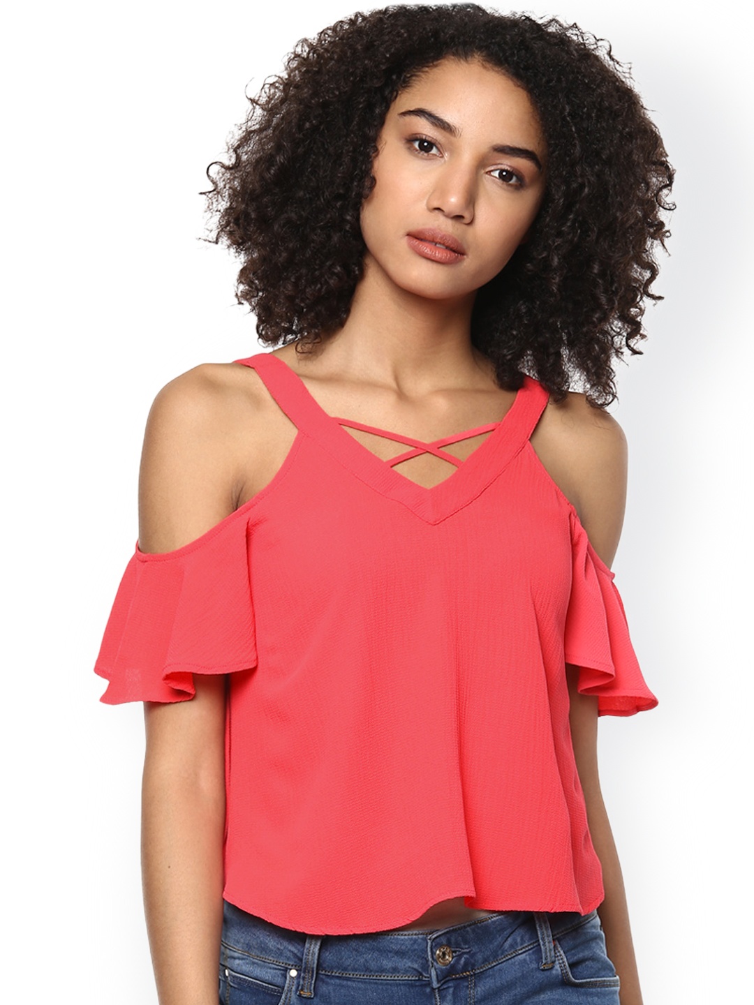 

Harpa Coral Pink Cold Shoulder Top