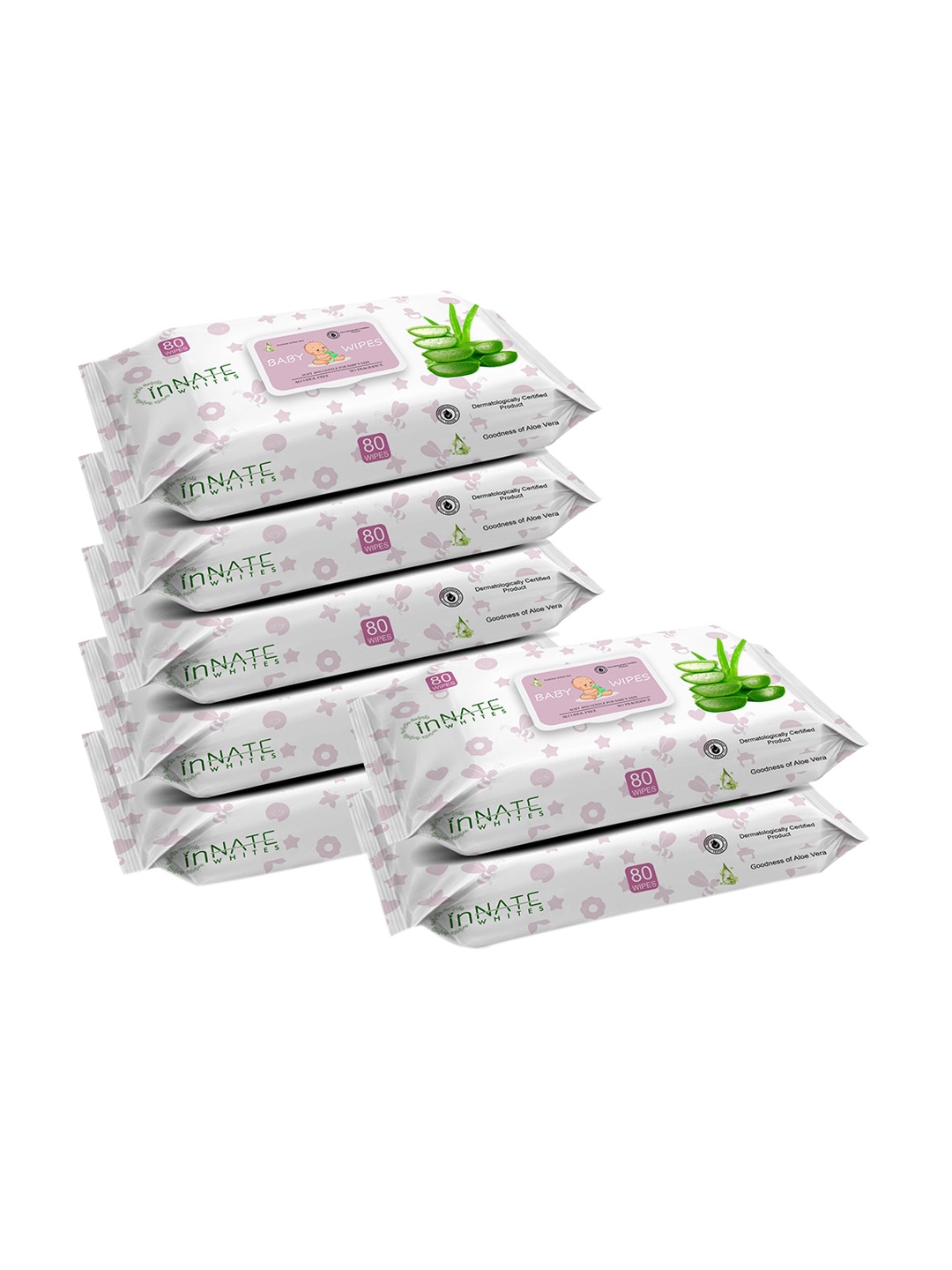 

InnateWhites Set of 7 Gentle Aloevera Baby Wipes with Fliptop Lid - 80 Pulls Each, White