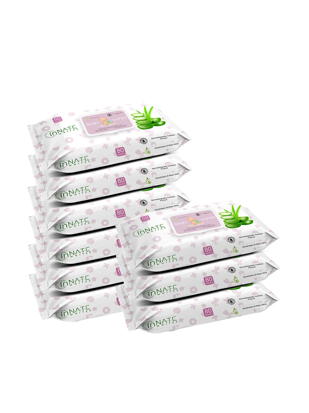 

InnateWhites Kids Set of 9 Soft & Gentle Baby Wipes with Aloe Vera - 80 Wipes Each, Pink