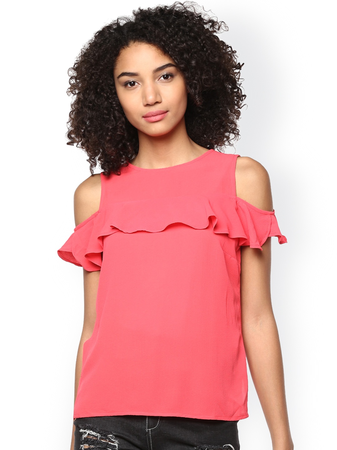 

Harpa Coral Pink Cold Shoulder Top