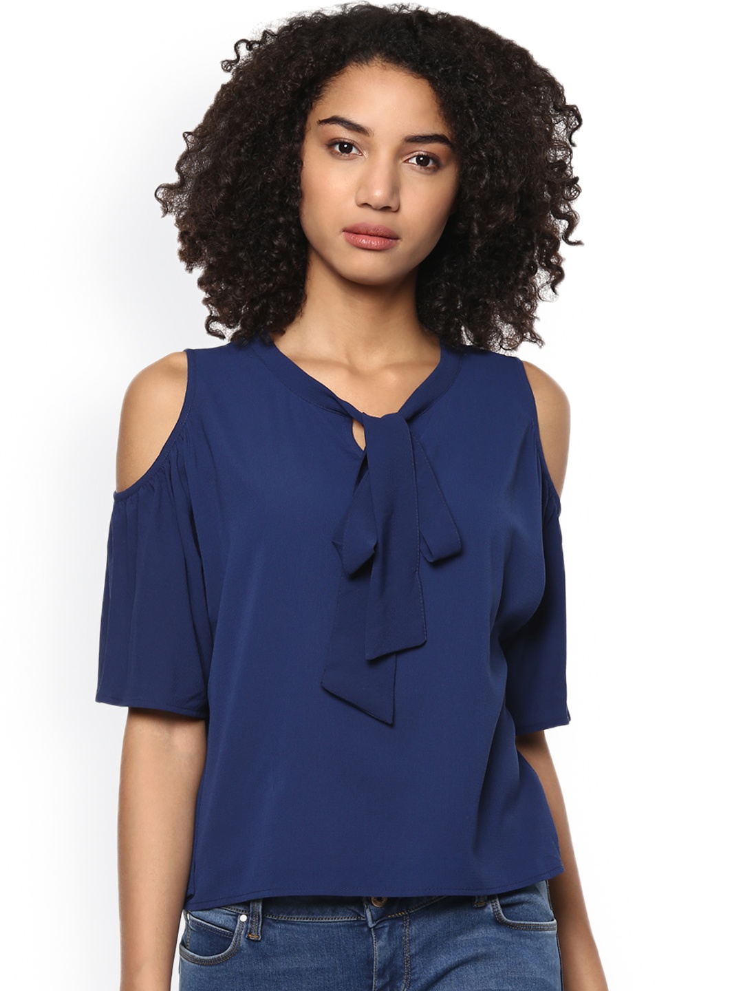 

Harpa Navy Cold-Shoulder Top, Navy blue