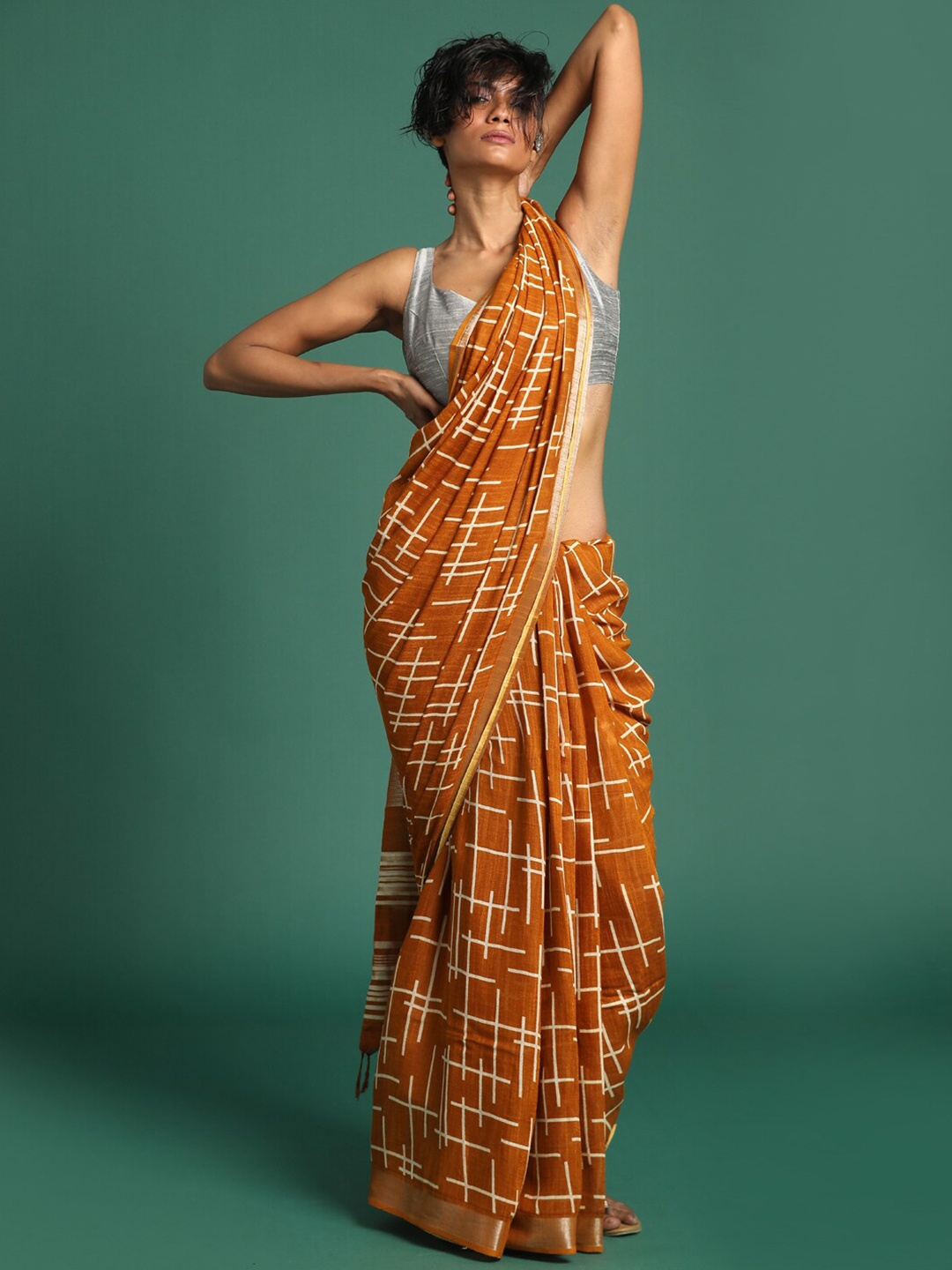 

Indethnic Mustard & Golden Printed Zari Bhagalpuri Saree