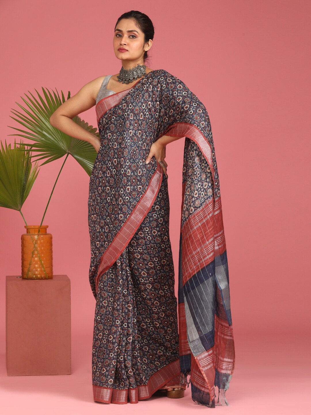 

Indethnic Blue Zari Bhagalpuri Saree