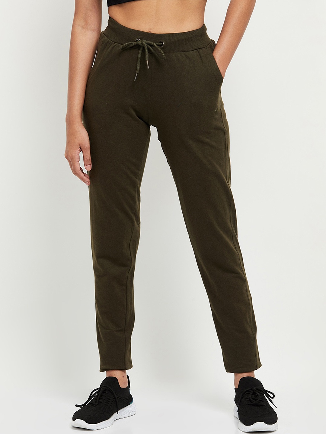 

max Women Olive Solid Pure Cotton Track Pants