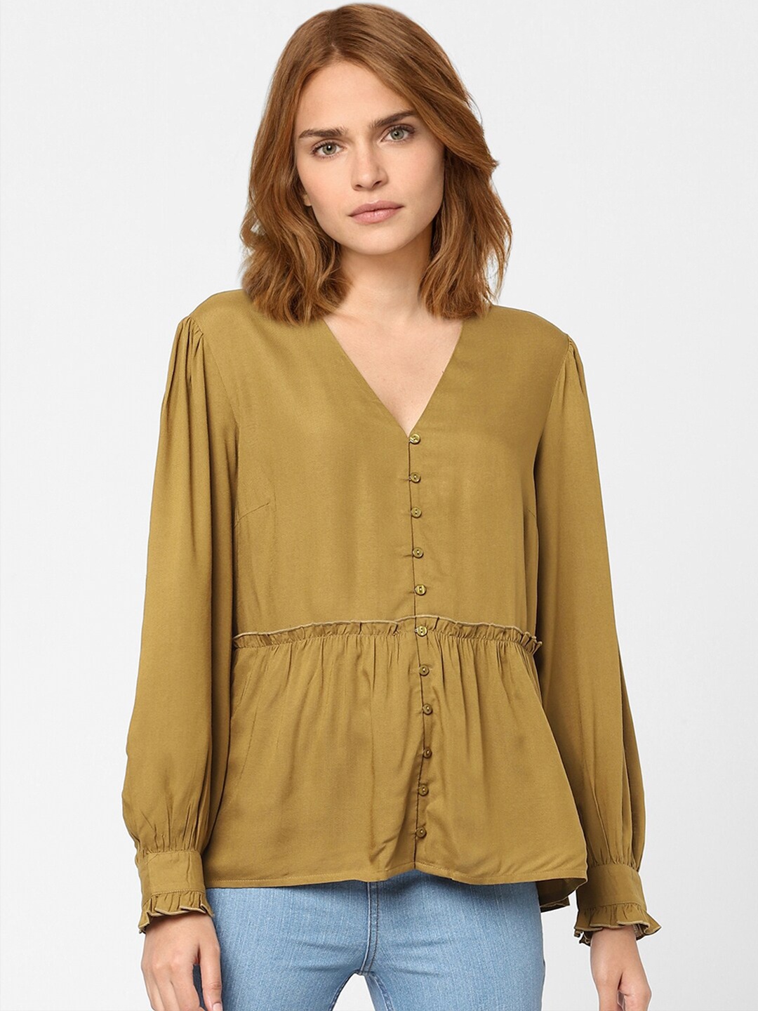 

Vero Moda Olive Green Gathered A-Line Top