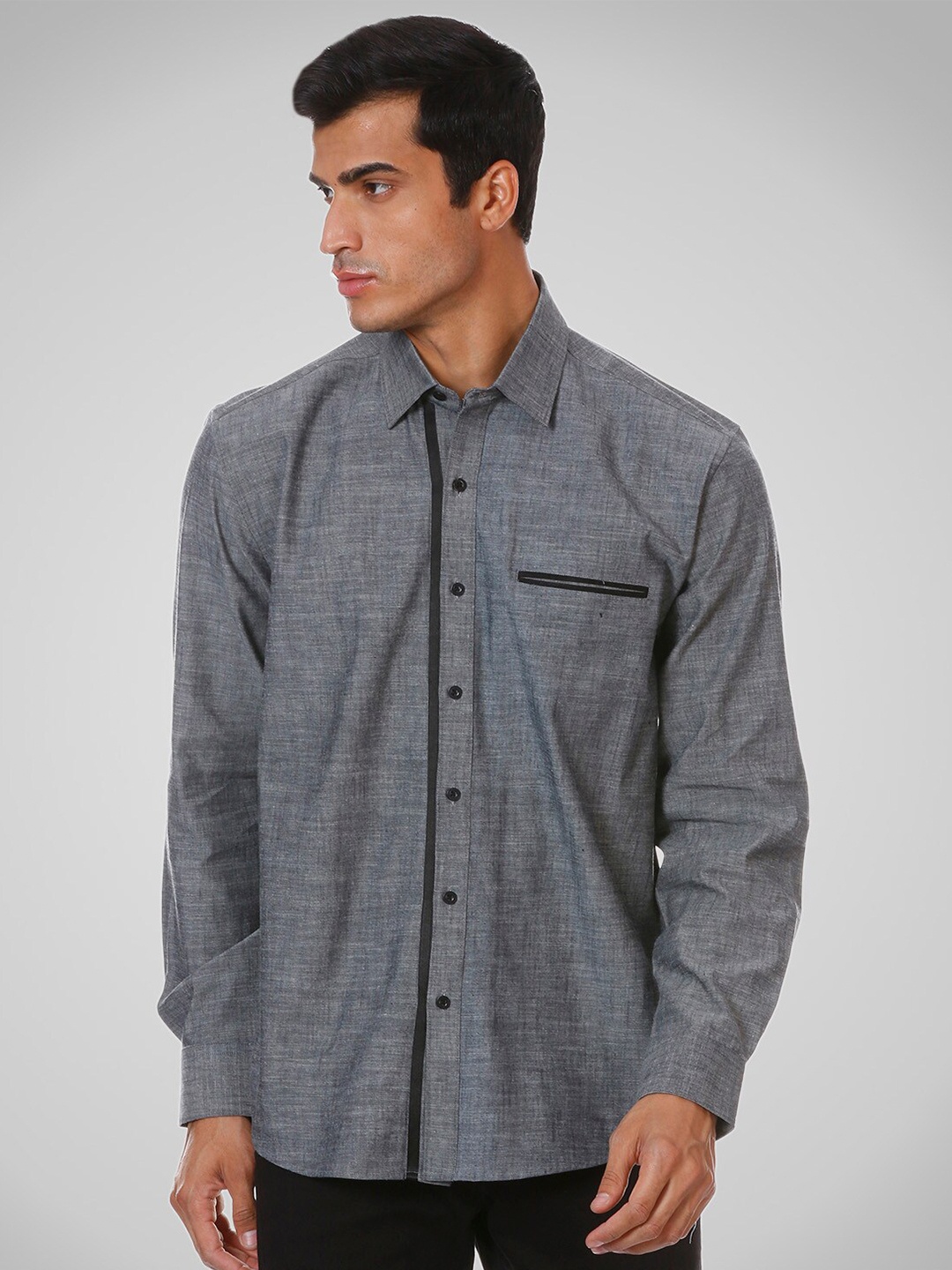 

SHIRT THEORY Men Grey Comfort Casual Shirt
