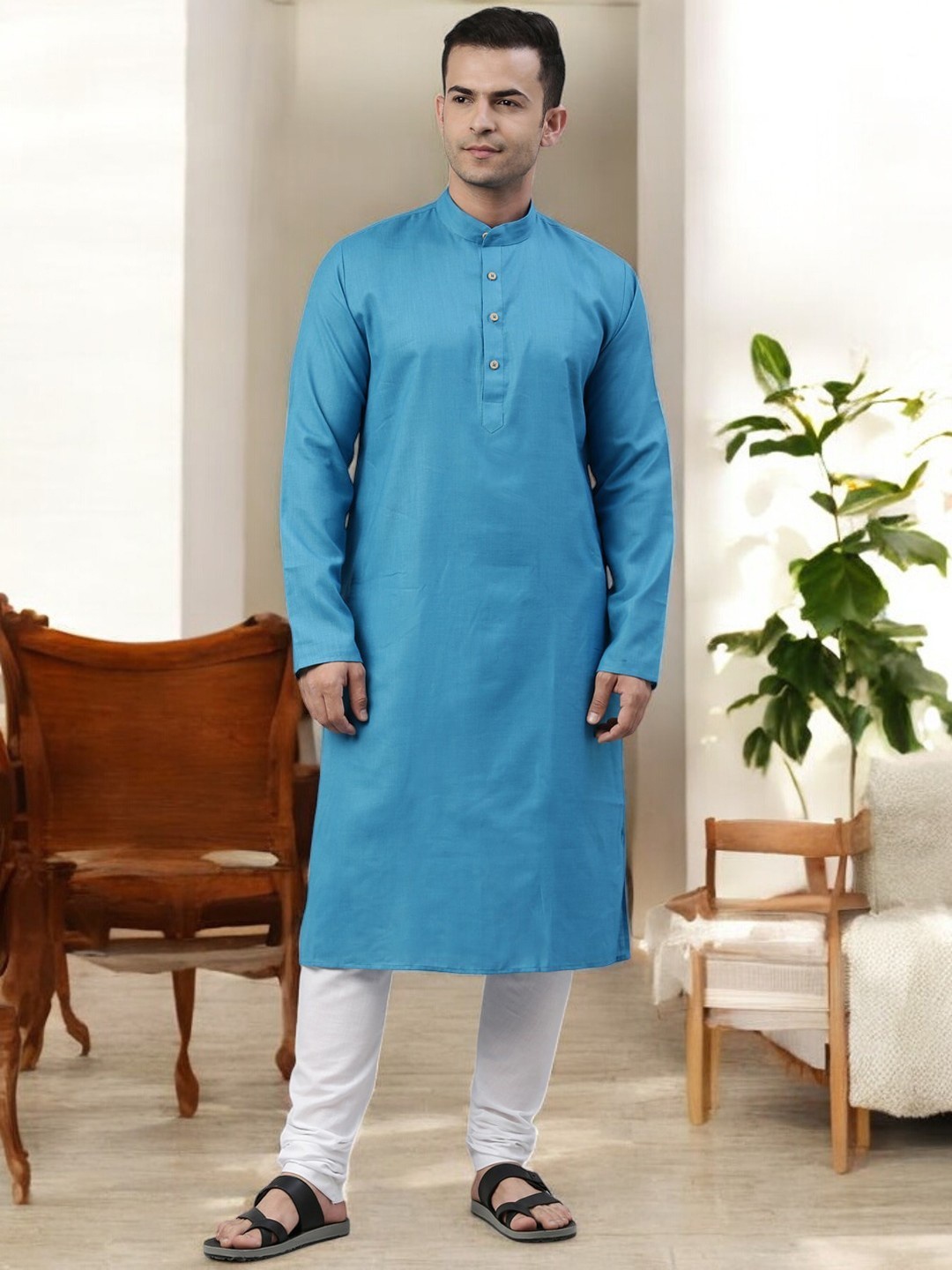 

TATTVA Men Blue Pure Cotton Kurta with Pyjamas