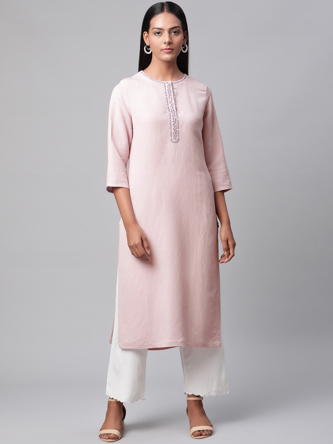 

Linen Club Woman Women Purple Thread Work Linen Kurta