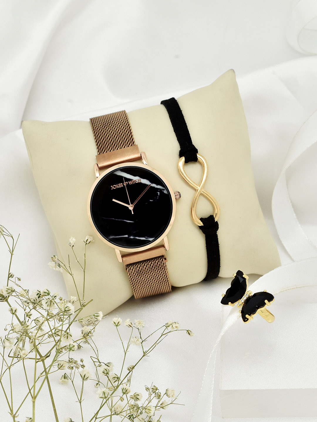 

JOKER & WITCH Women Rose Gold & Black Solid Watch Gift Set
