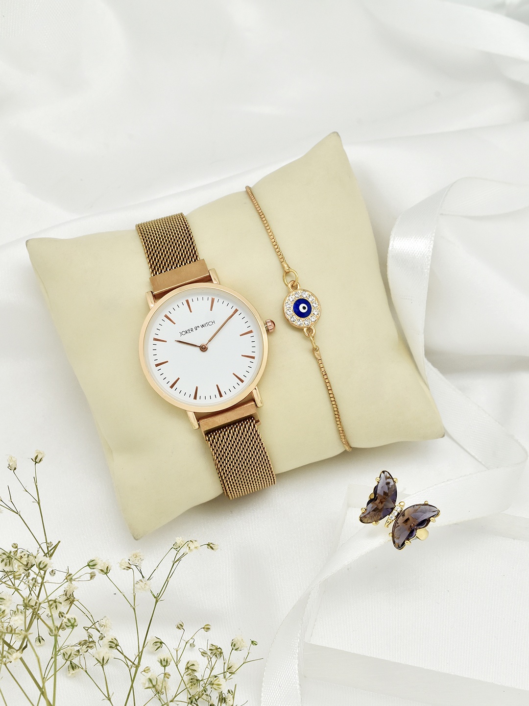 

JOKER & WITCH Women Rose Gold-Toned & Purple Solid Watch Gift Set JWLT406