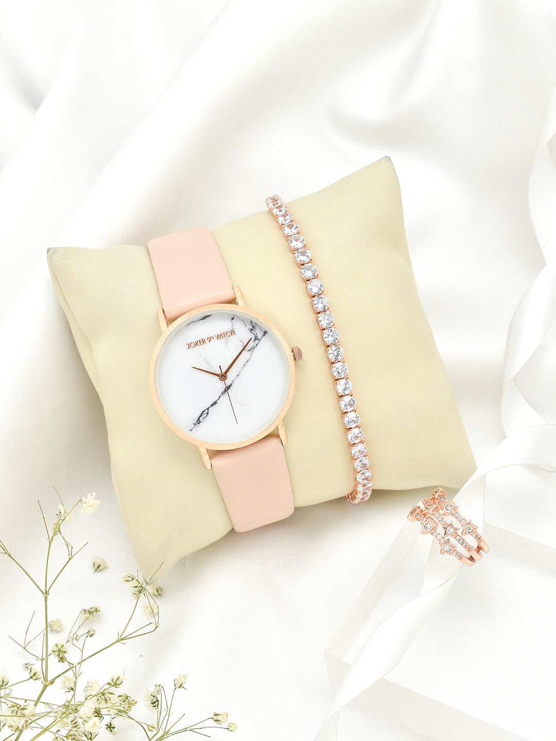 

JOKER & WITCH Women Gold-Toned & Pink Watch Gift Set JWLT437