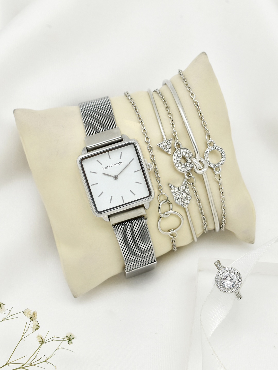 

JOKER & WITCH Women Silver-Toned & White Solid Watch Gift Set