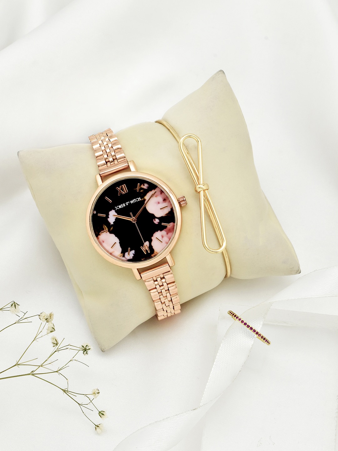 

JOKER & WITCH Women Rose Gold-Toned & Pink Watch Gift Set JWLT456
