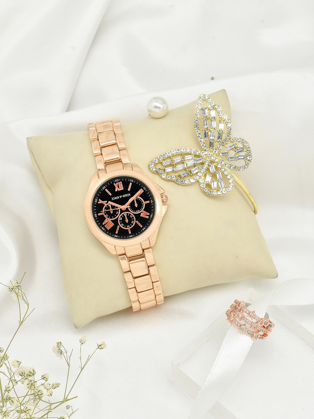 

JOKER & WITCH Women Rose Gold-Toned & White Watch Gift Set JWLT454