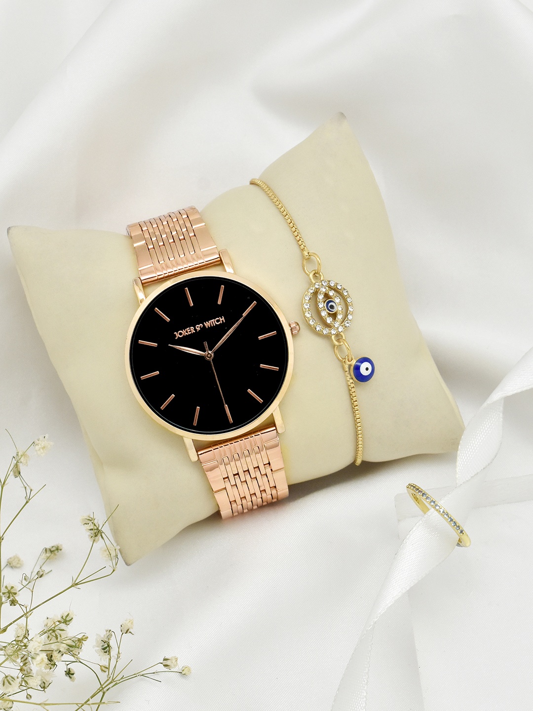 

JOKER & WITCH Women Rose Gold- Toned & Black Aurelia Love Triangle Watch Gift Set