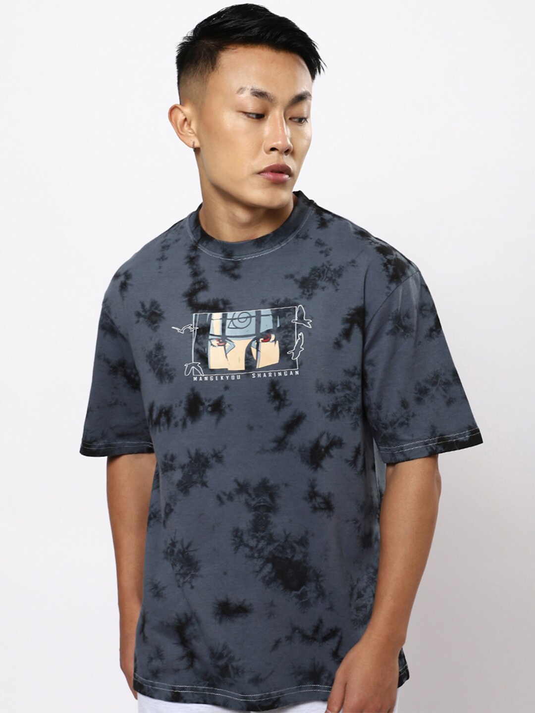 

Bewakoof Men Grey Anime Tie & Die Oversized T-shirt